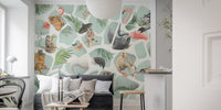 Artistic Watercolor Monkey and Birds Wall mural in simple living space.