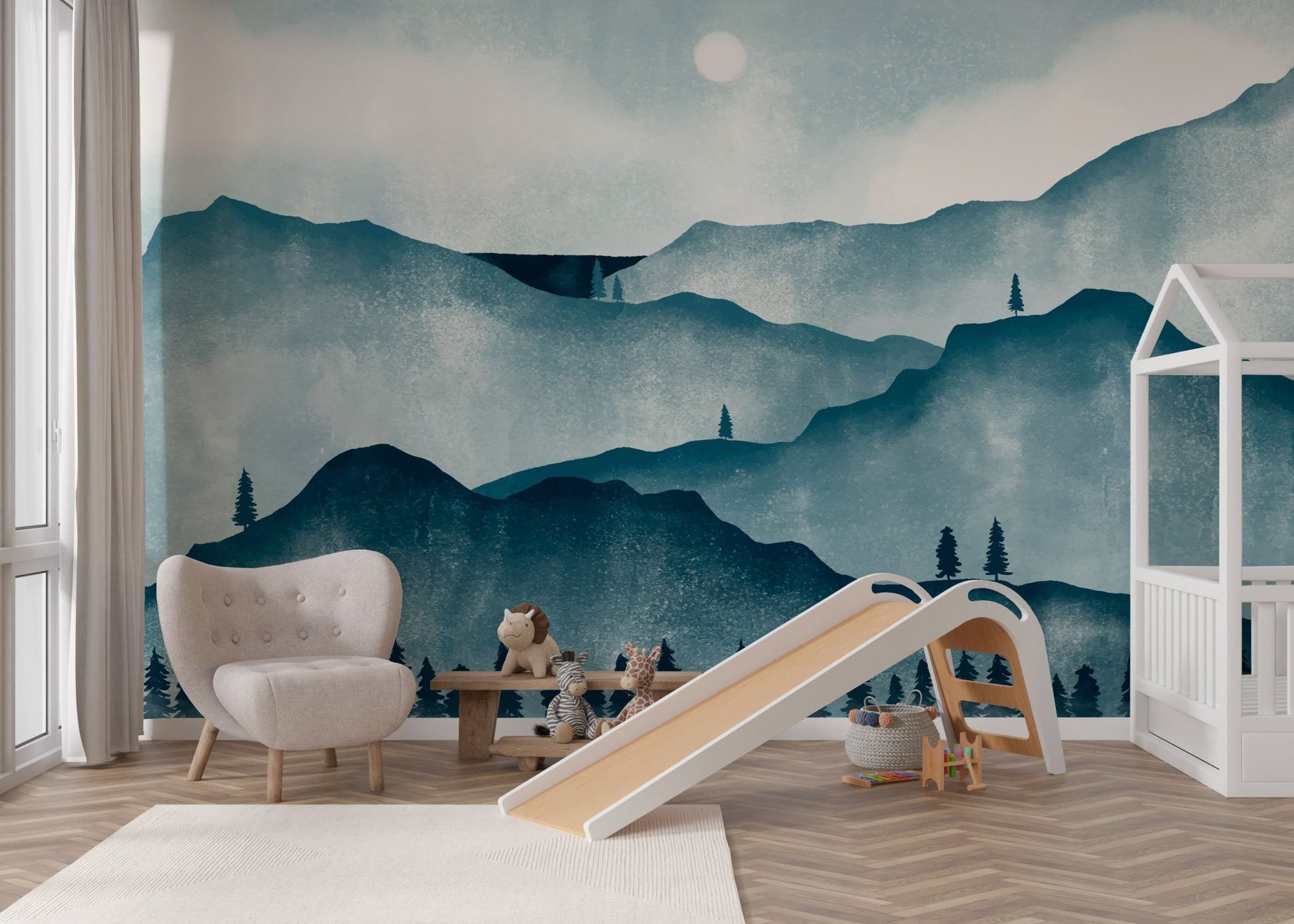 Watercolor Mountain Forest Wallpaper - Wallanza