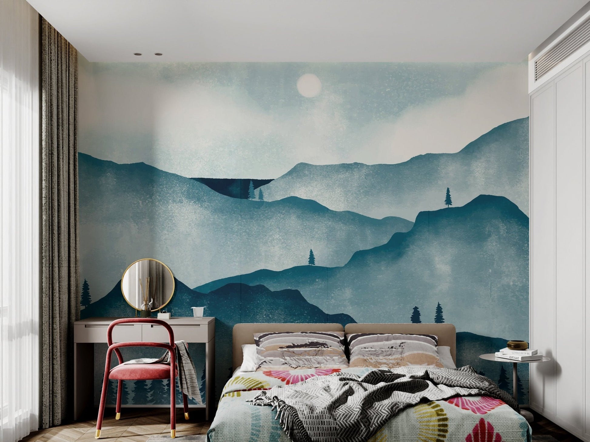 Watercolor Mountain Forest Wallpaper - Wallanza