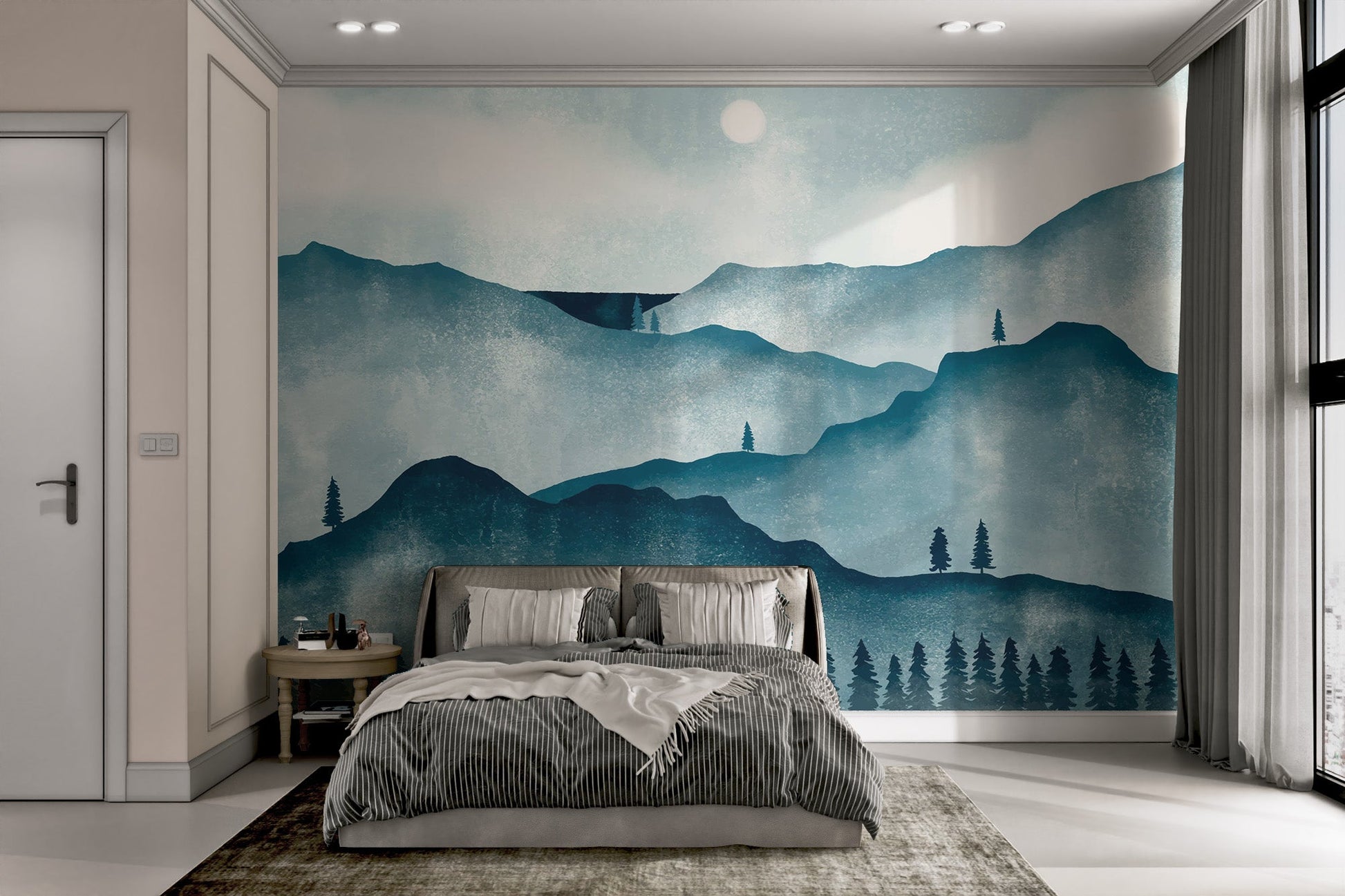 Watercolor Mountain Forest Wallpaper - Wallanza