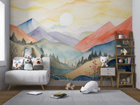 Watercolor Mountain Landscape Wallpaper - Wallanza