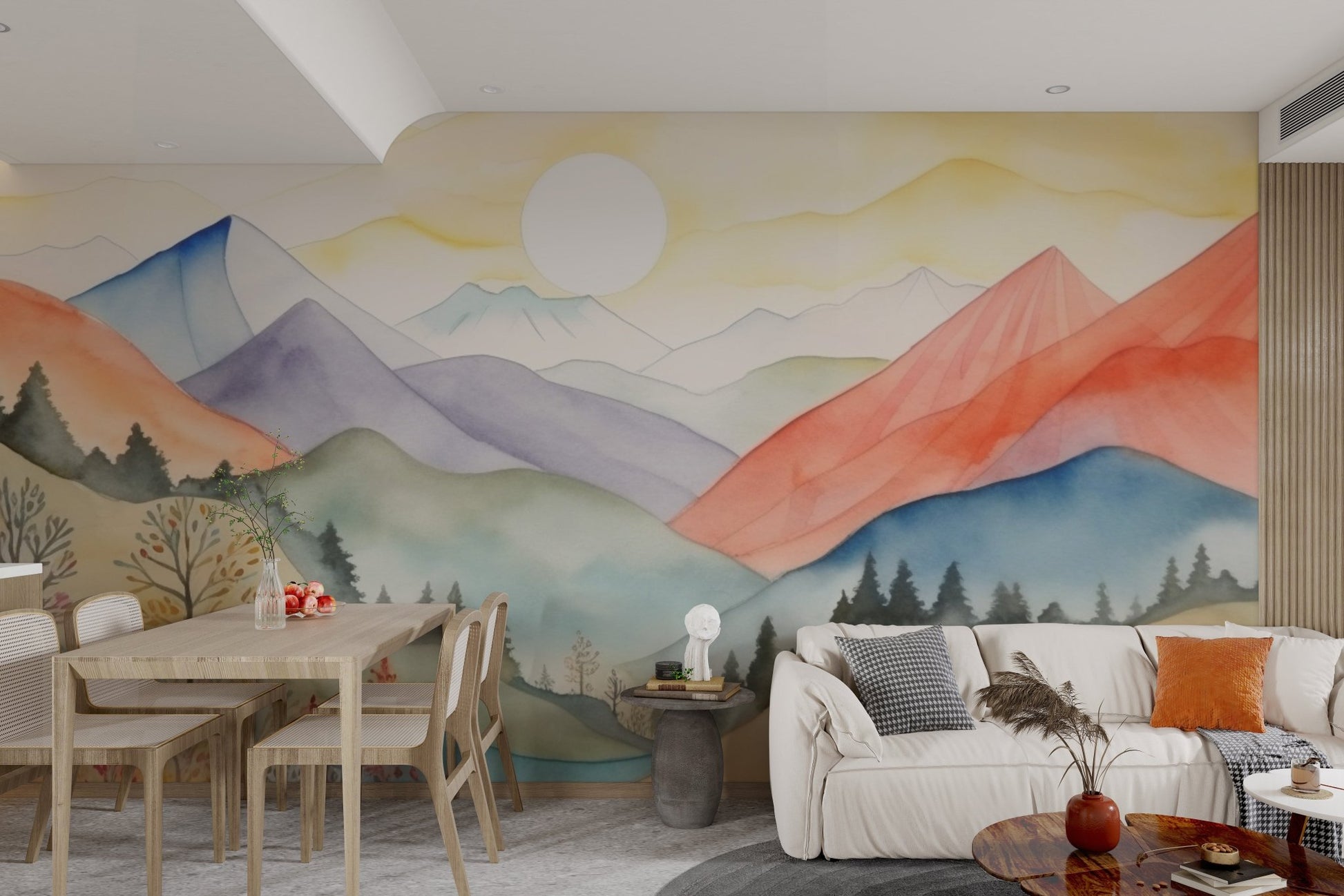 Watercolor Mountain Landscape Wallpaper - Wallanza