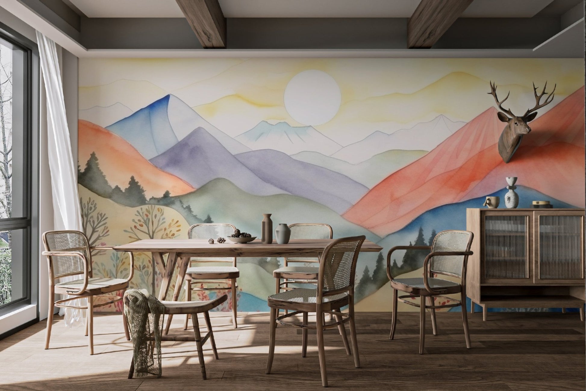 Watercolor Mountain Landscape Wallpaper - Wallanza