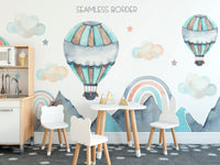 Nature-inspired mural featuring balloons in a watercolor design.
