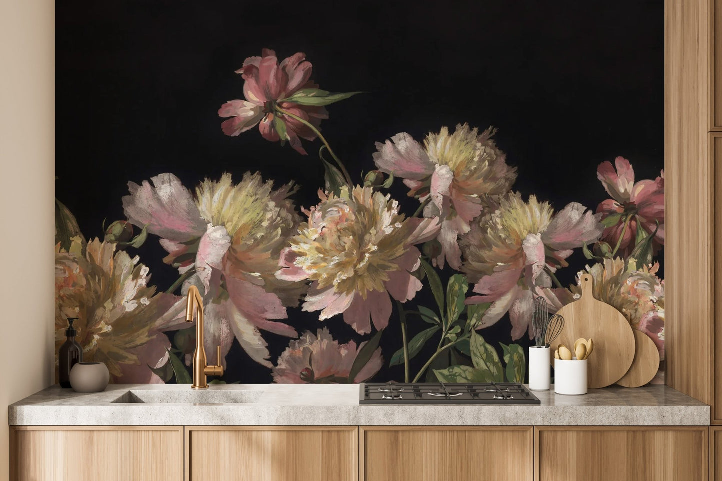 Watercolor Peony Blossom Wallpaper Mural - Wallanza