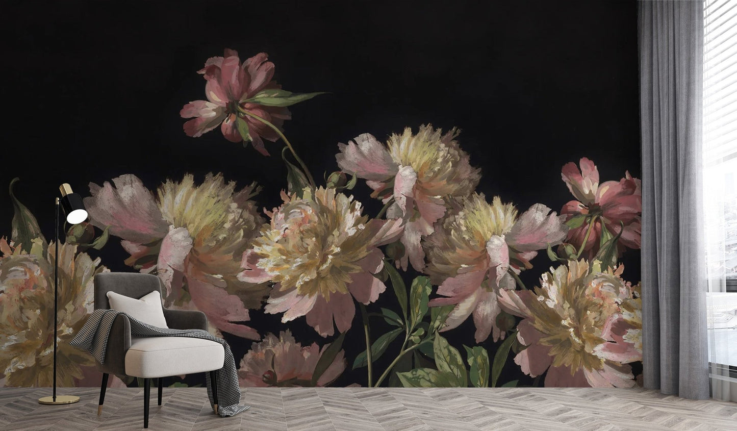 Watercolor Peony Blossom Wallpaper Mural - Wallanza