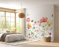 Pastel watercolor petal mural for a calming wall aesthetic in bedroom.