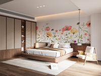 Delicate watercolor petal mural for elegant bedroom wall decor.
