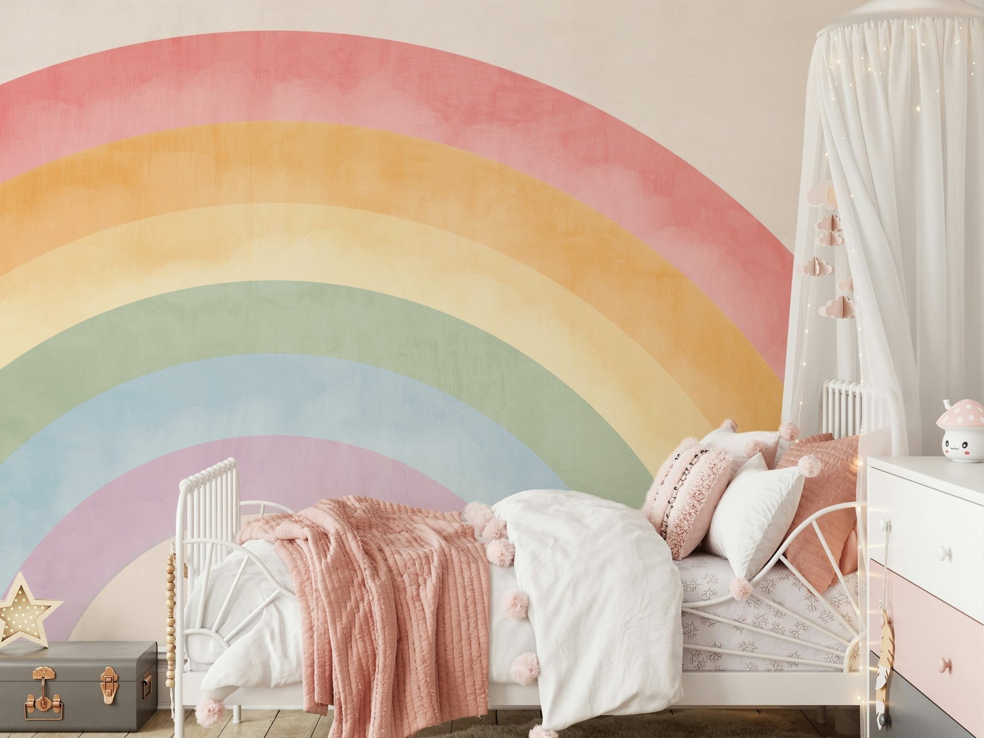 Dreamy sky wallpaper for a serene bedroom feature wall.