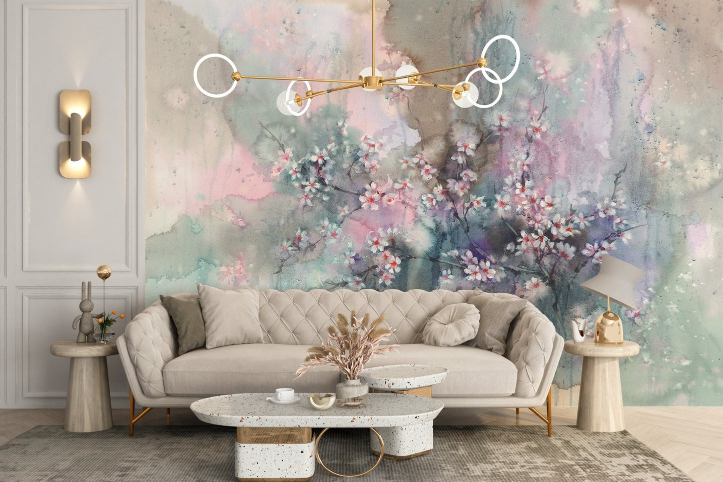 Artistic wall mural design for a serene and peaceful interior.
