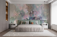 Elegant Sakura style wall mural applied in a spacious guest room.