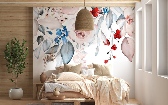 Watercolor floral border mural with seamless and elegant design for bedroom backdrop.

