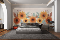 Watercolor Sunflower Floral Wallpaper - Wallanza
