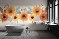 Watercolor Sunflower Floral Wallpaper - Wallanza