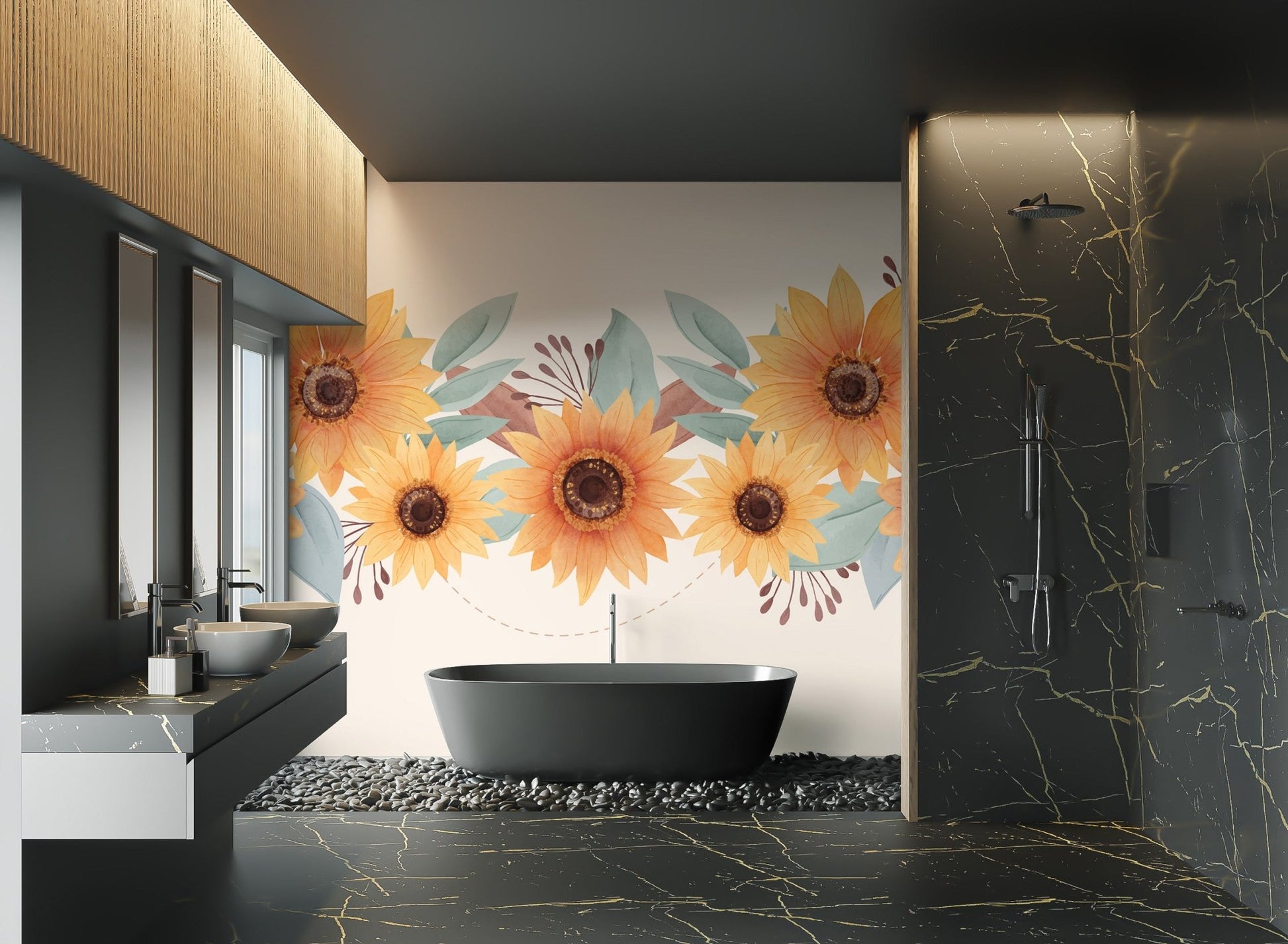 Watercolor Sunflower Floral Wallpaper - Wallanza