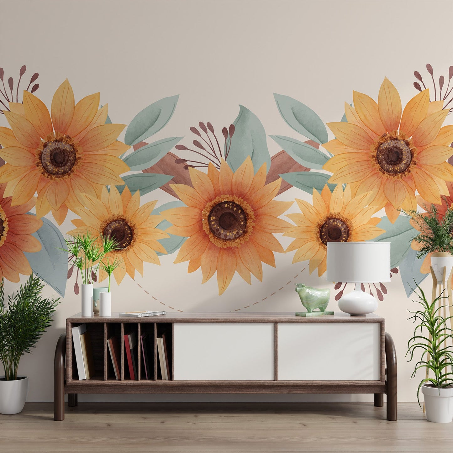 Watercolor Sunflower Floral Wallpaper - Wallanza