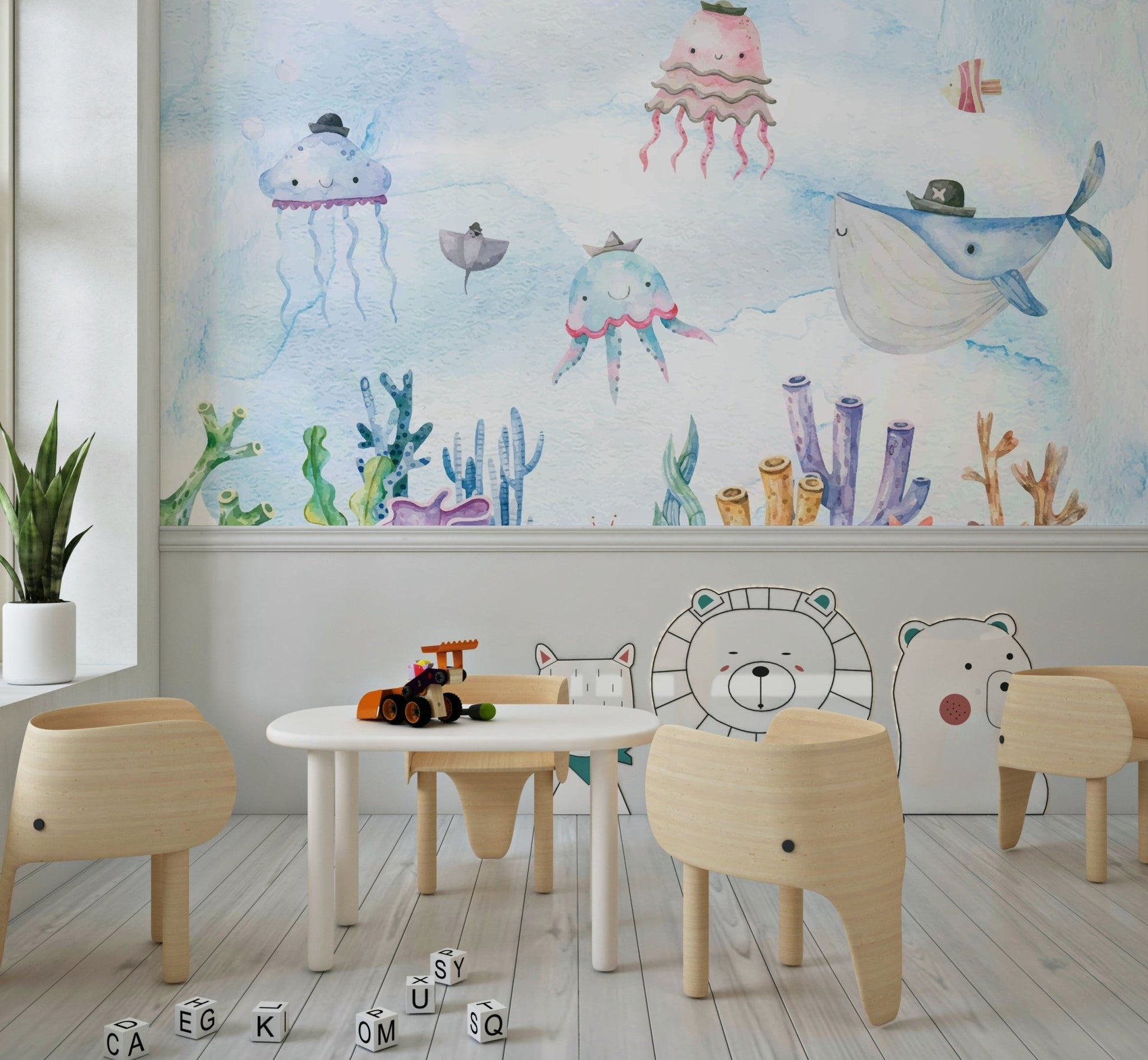 Watercolor Underwater Adventures Wall Mural - Wallanza