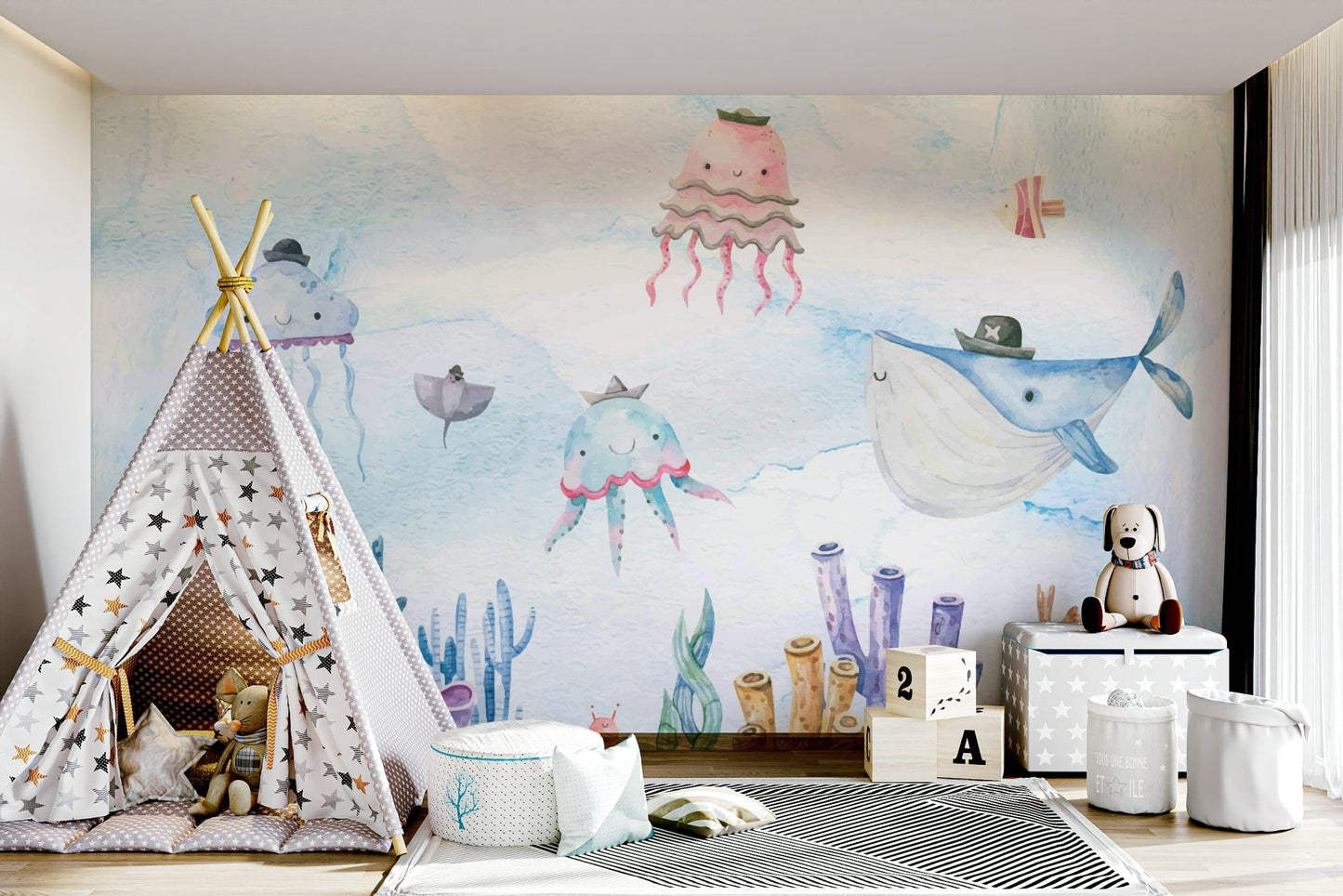 Watercolor Underwater Adventures Wall Mural - Wallanza