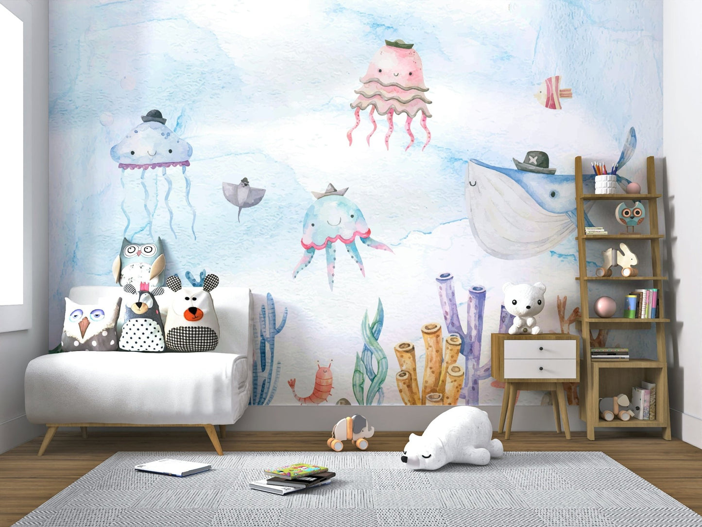Watercolor Underwater Adventures Wall Mural - Wallanza