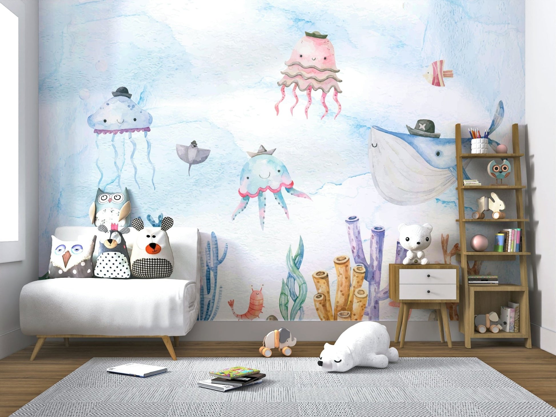 Watercolor Underwater Adventures Wall Mural - Wallanza