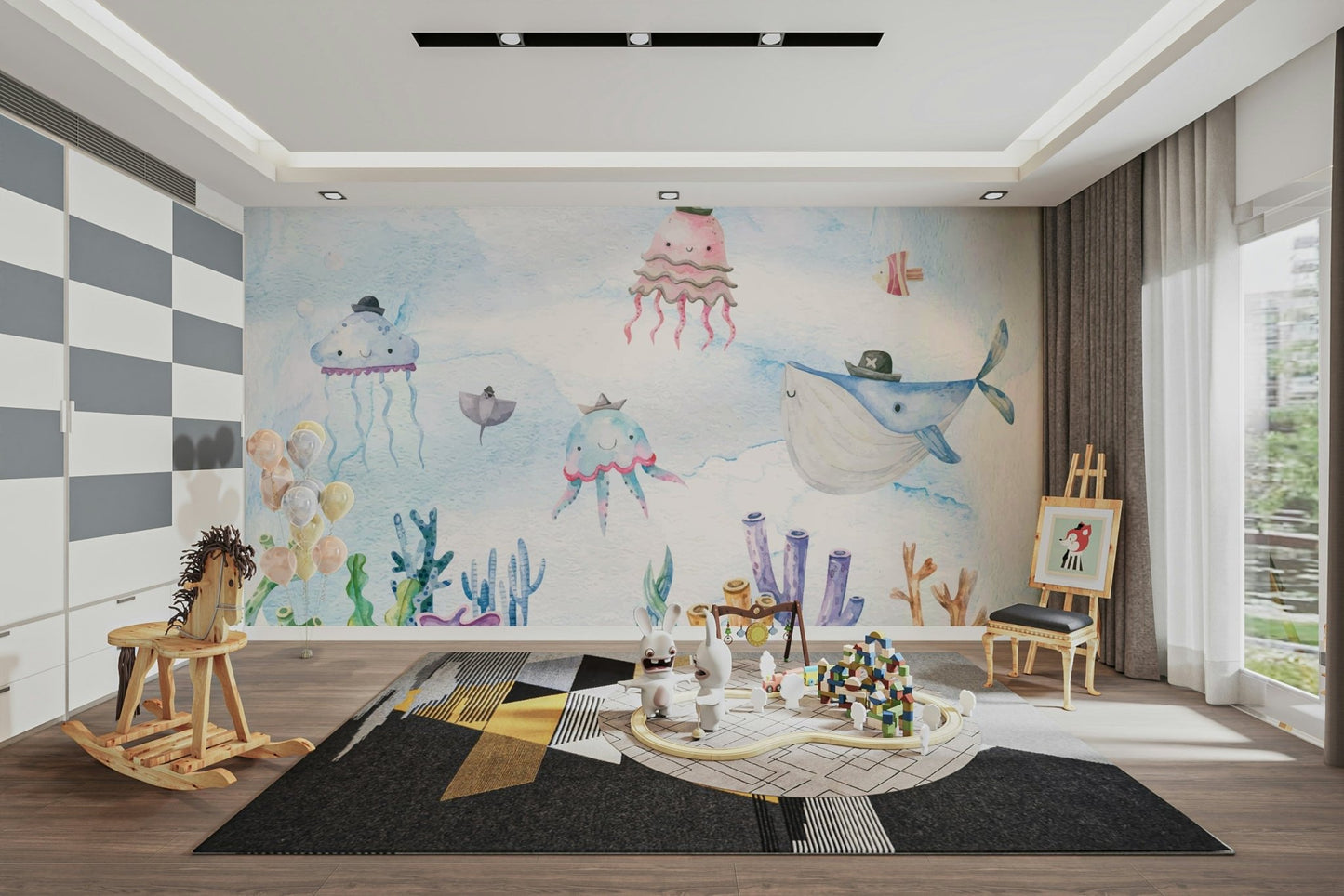 Watercolor Underwater Adventures Wall Mural - Wallanza