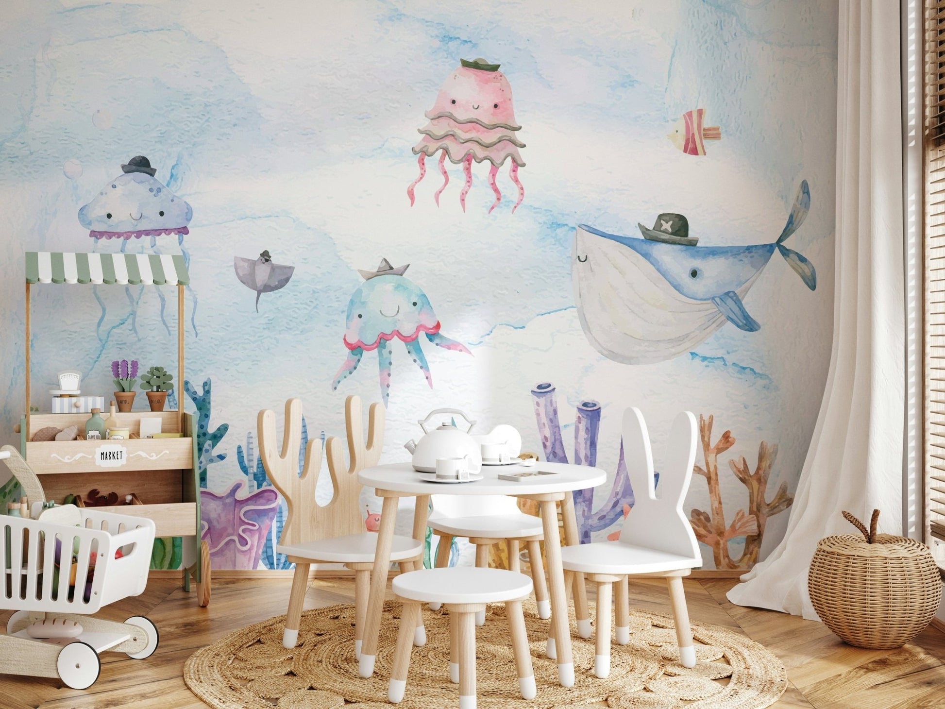 Watercolor Underwater Adventures Wall Mural - Wallanza