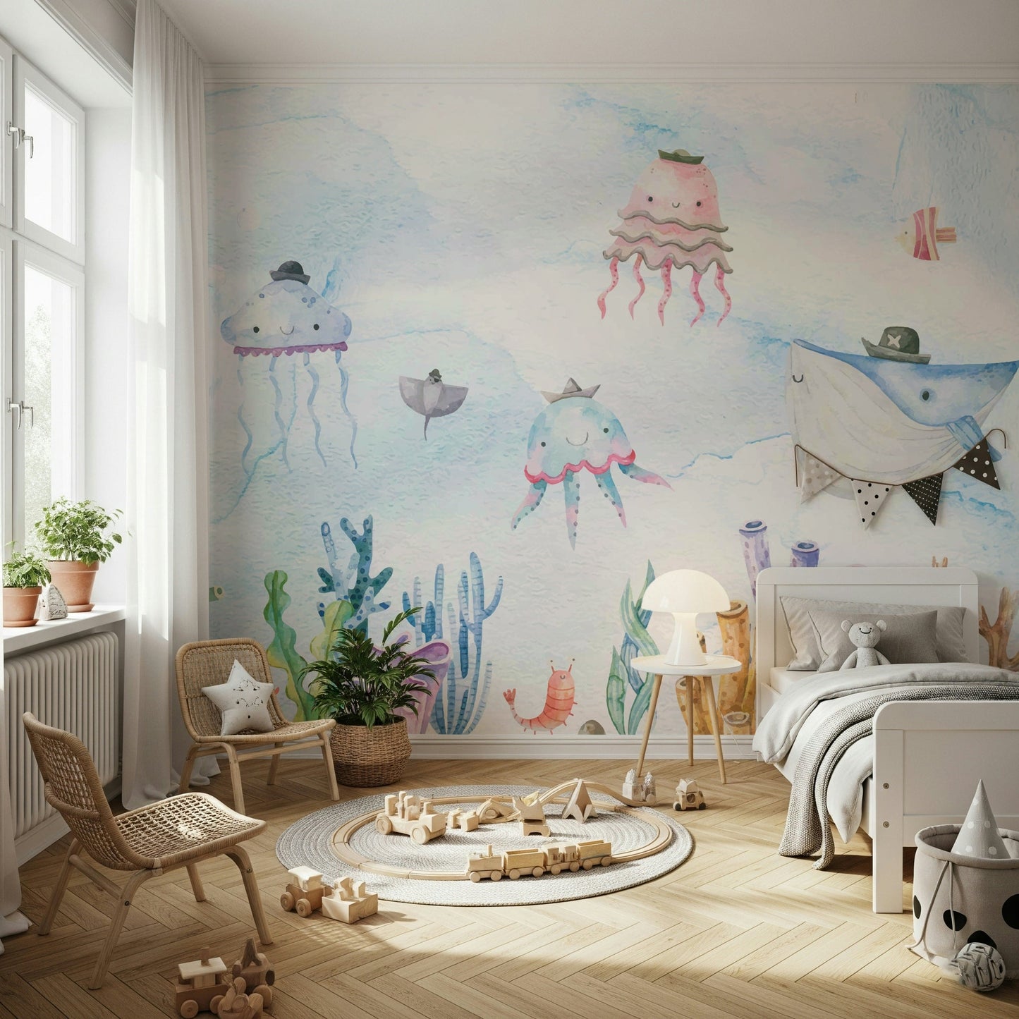 Watercolor Underwater Adventures Wall Mural - Wallanza