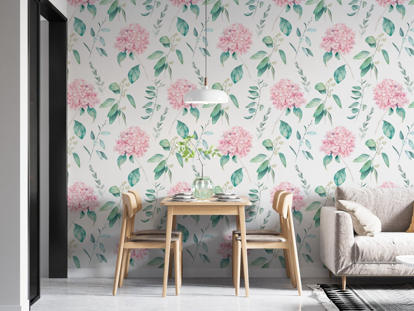 Watercolor Vintage Hortensia Flower Hand Draw Wallpaper