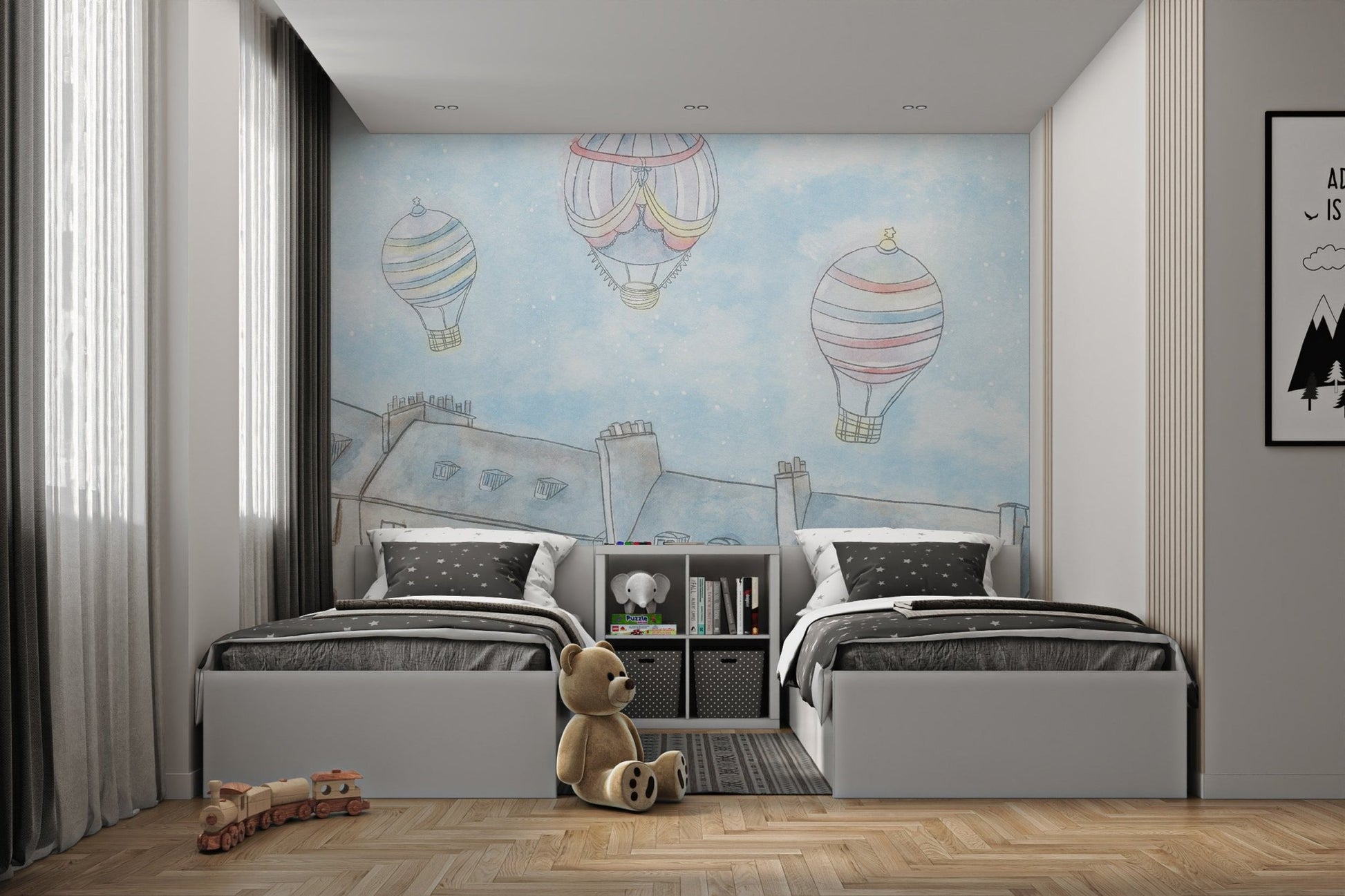 European architecture rooftops in light grey watercolor wall mural