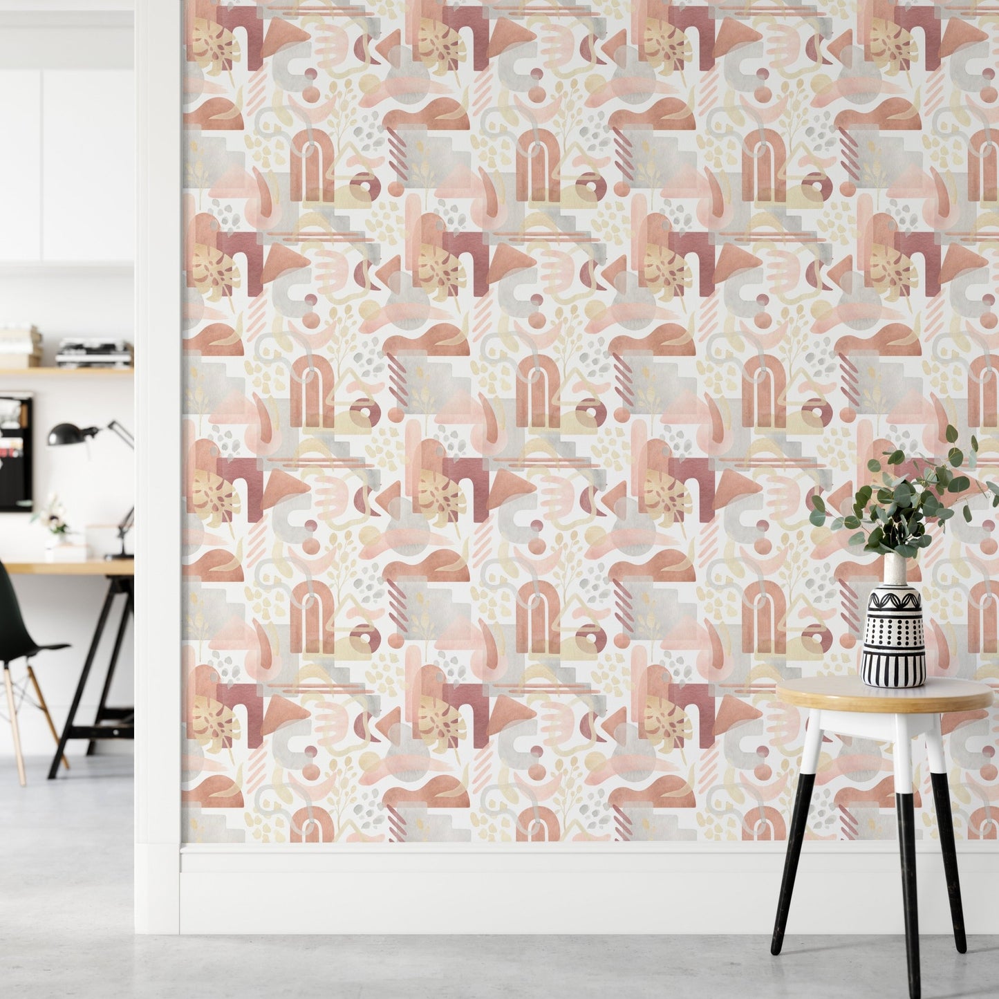 Aesthetic pastel watercolor Boho wallpaper in hallway