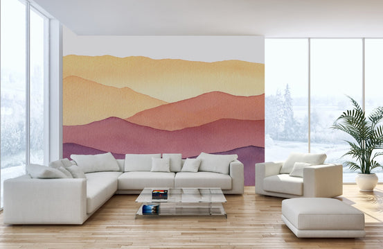 Bright office wall decorated with watercolor waves design mural.