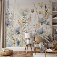 Light and airy botanical print wallpaper for a sophisticated feature wall.