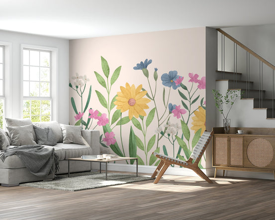 Wildflower wallpaper mural in master suite
