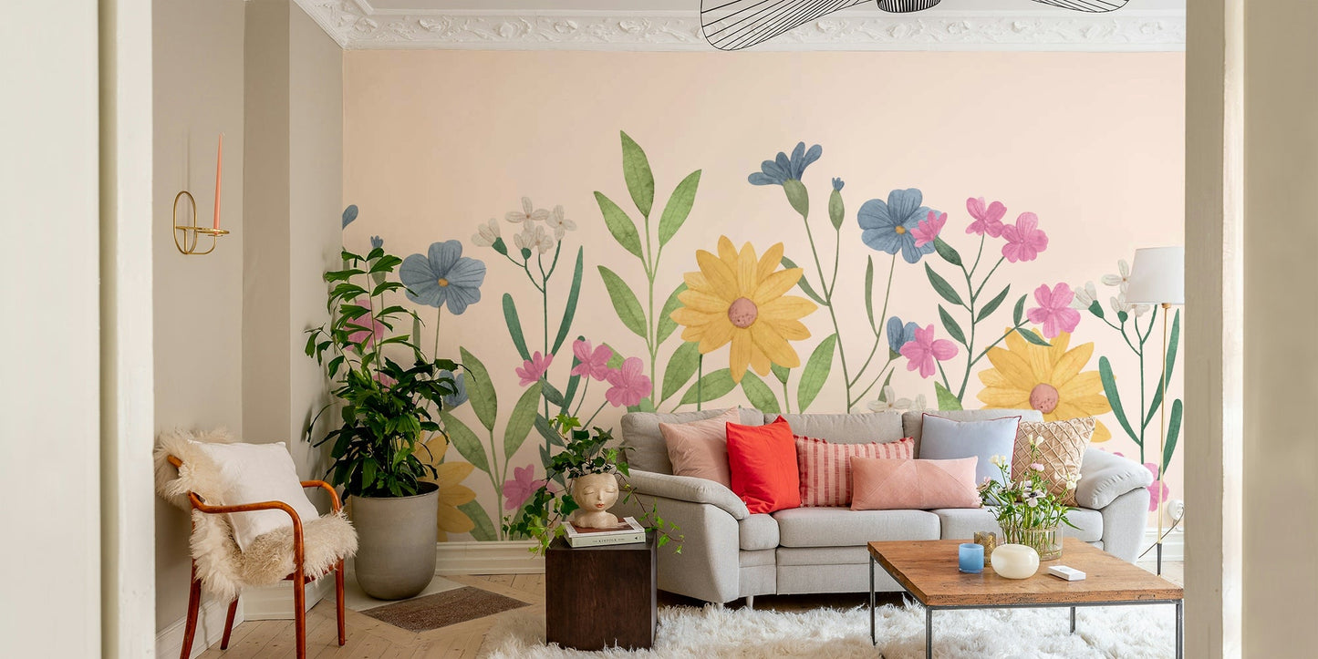 Watercolor Wildflower Wall Mural - Wallanza
