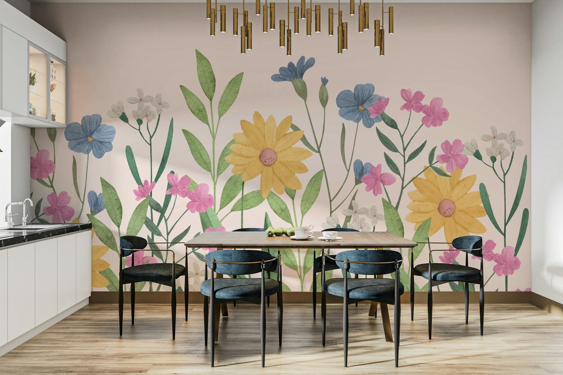 Watercolor Wildflower Wall Mural - Wallanza
