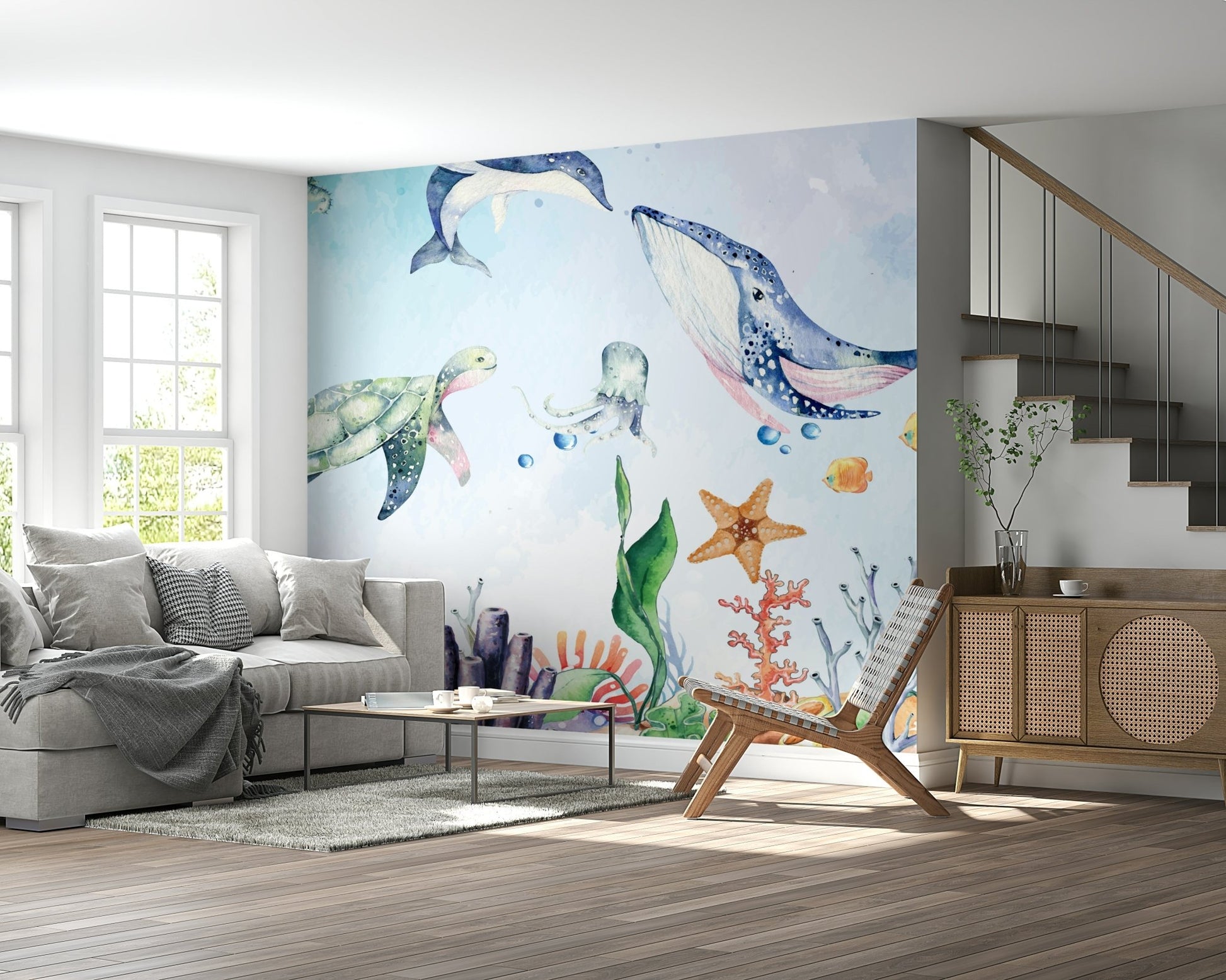Watercolor Wonders of the Sea Wall Mural - Wallanza