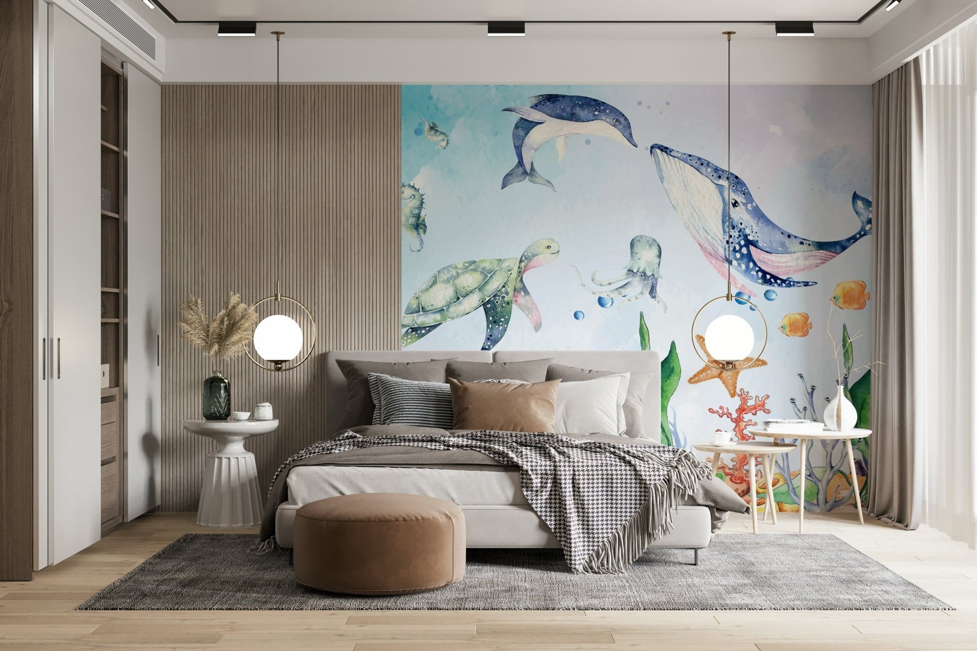Watercolor Wonders of the Sea Wall Mural - Wallanza