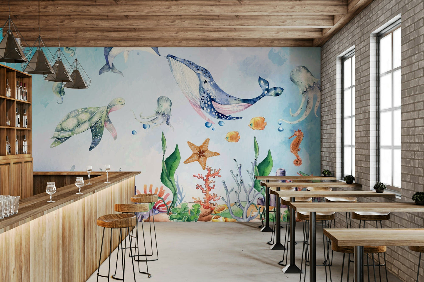 Watercolor Wonders of the Sea Wall Mural - Wallanza