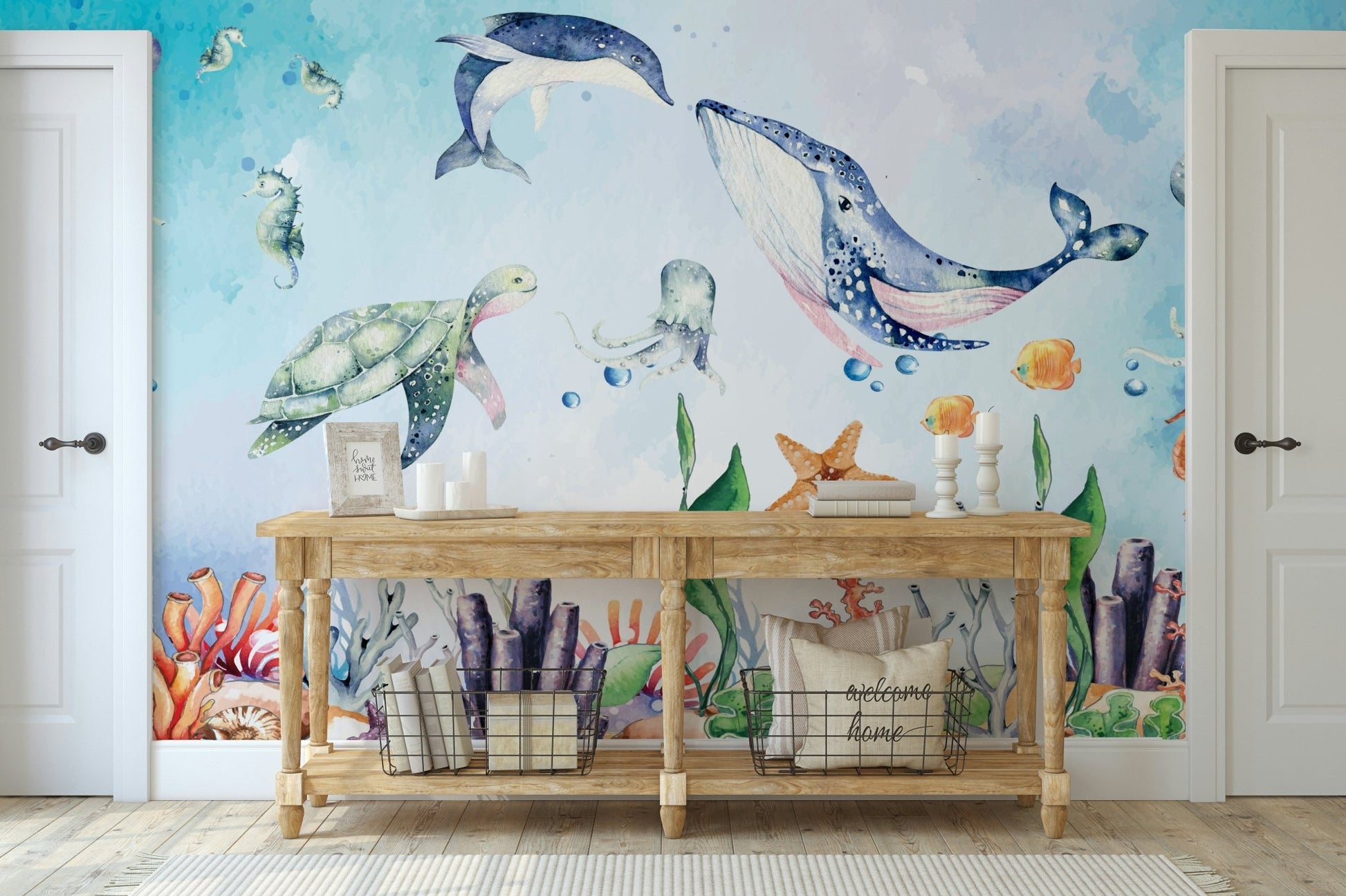 Watercolor Wonders of the Sea Wall Mural - Wallanza