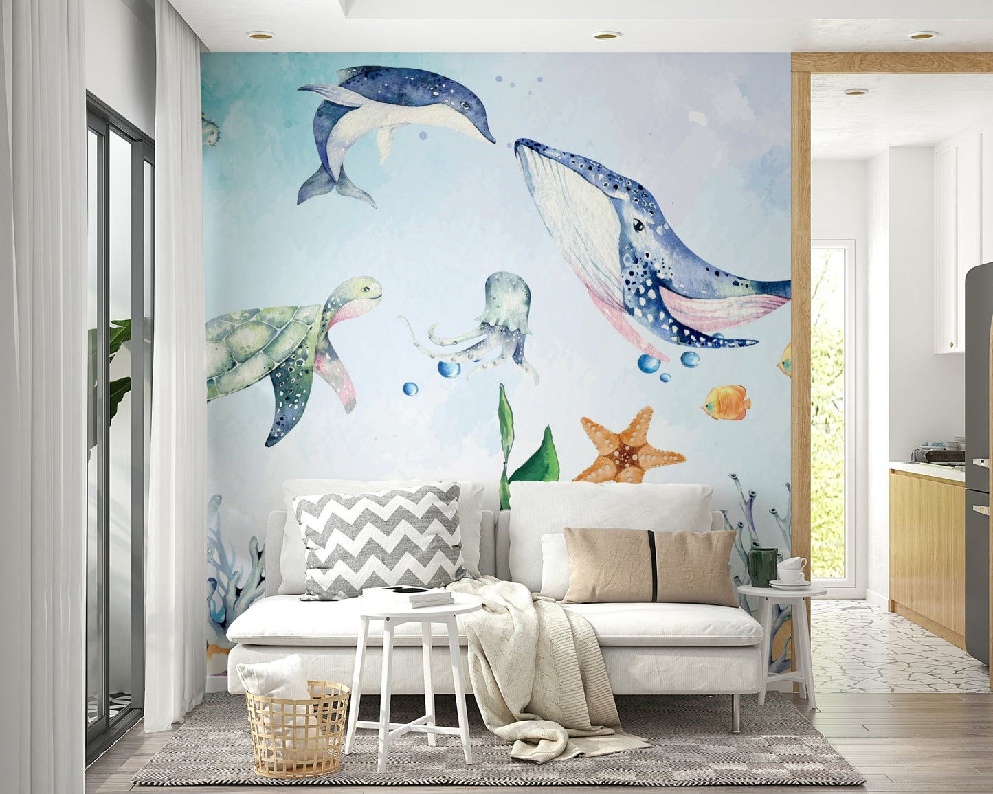 Watercolor Wonders of the Sea Wall Mural - Wallanza