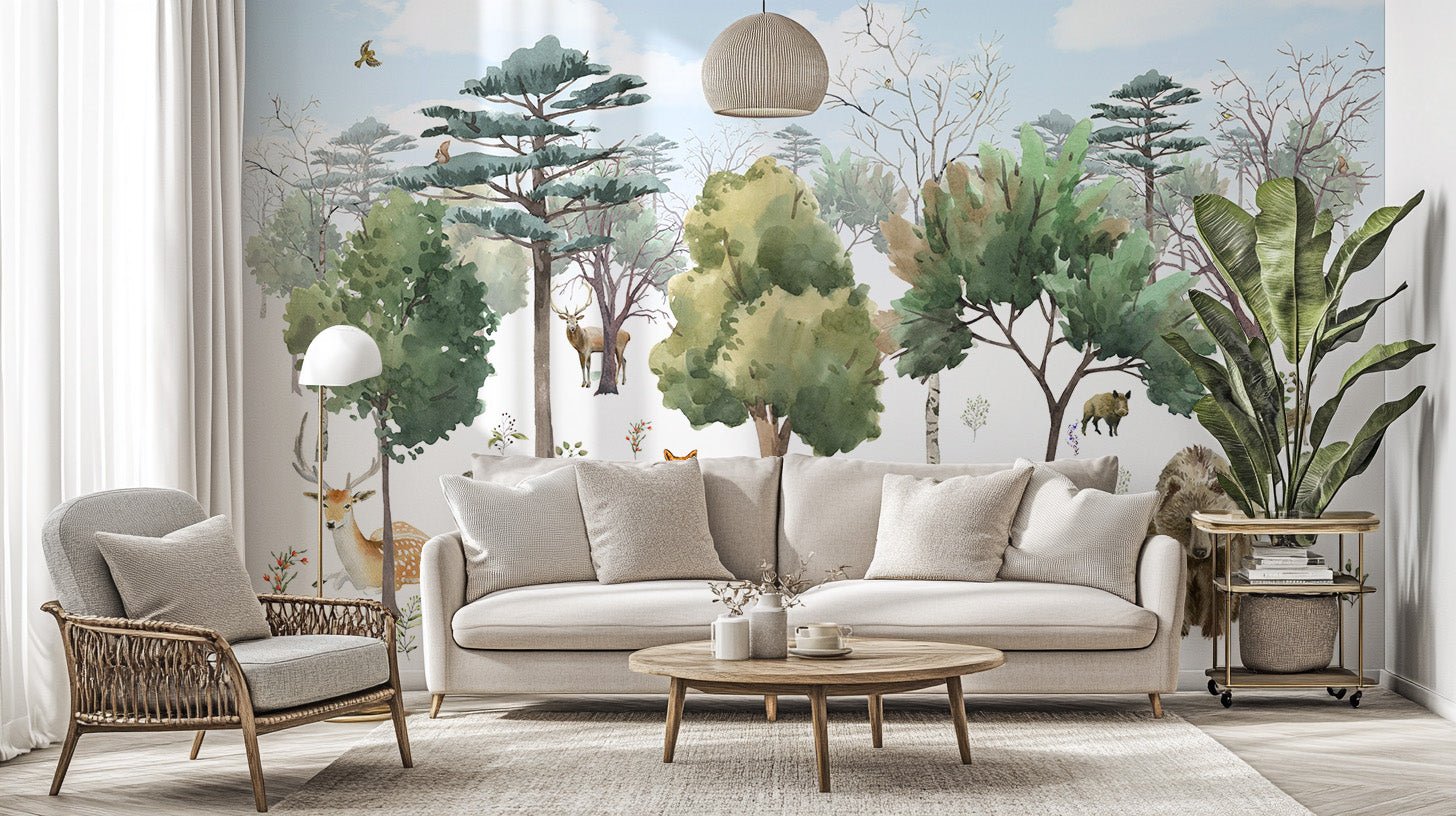 Woodland-inspired wall art with watercolor style
