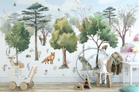 Woodland creatures wall mural for kids' rooms
