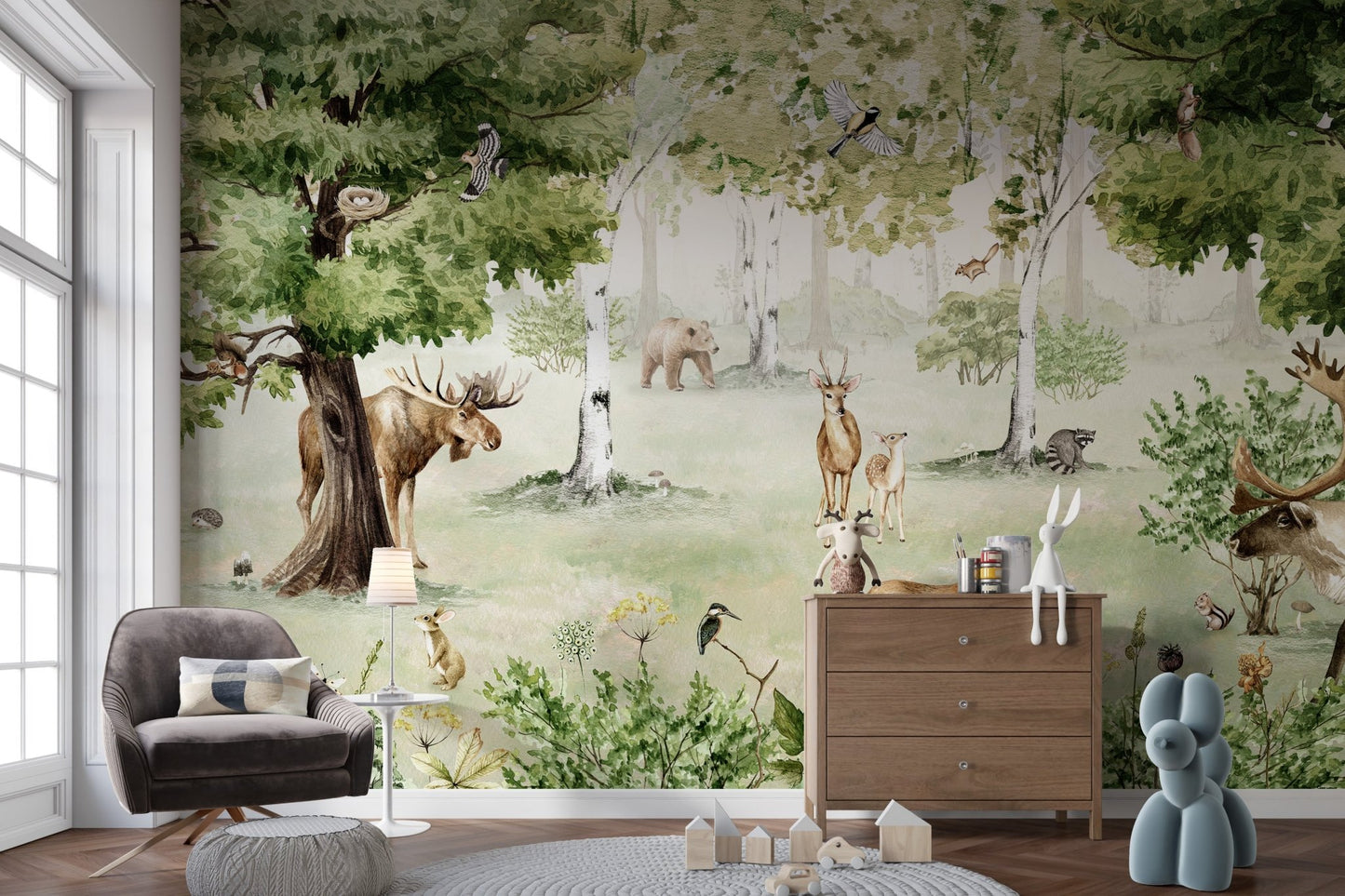 Watercolor Woodland Wonders Mural Wallpaper - Wallanza