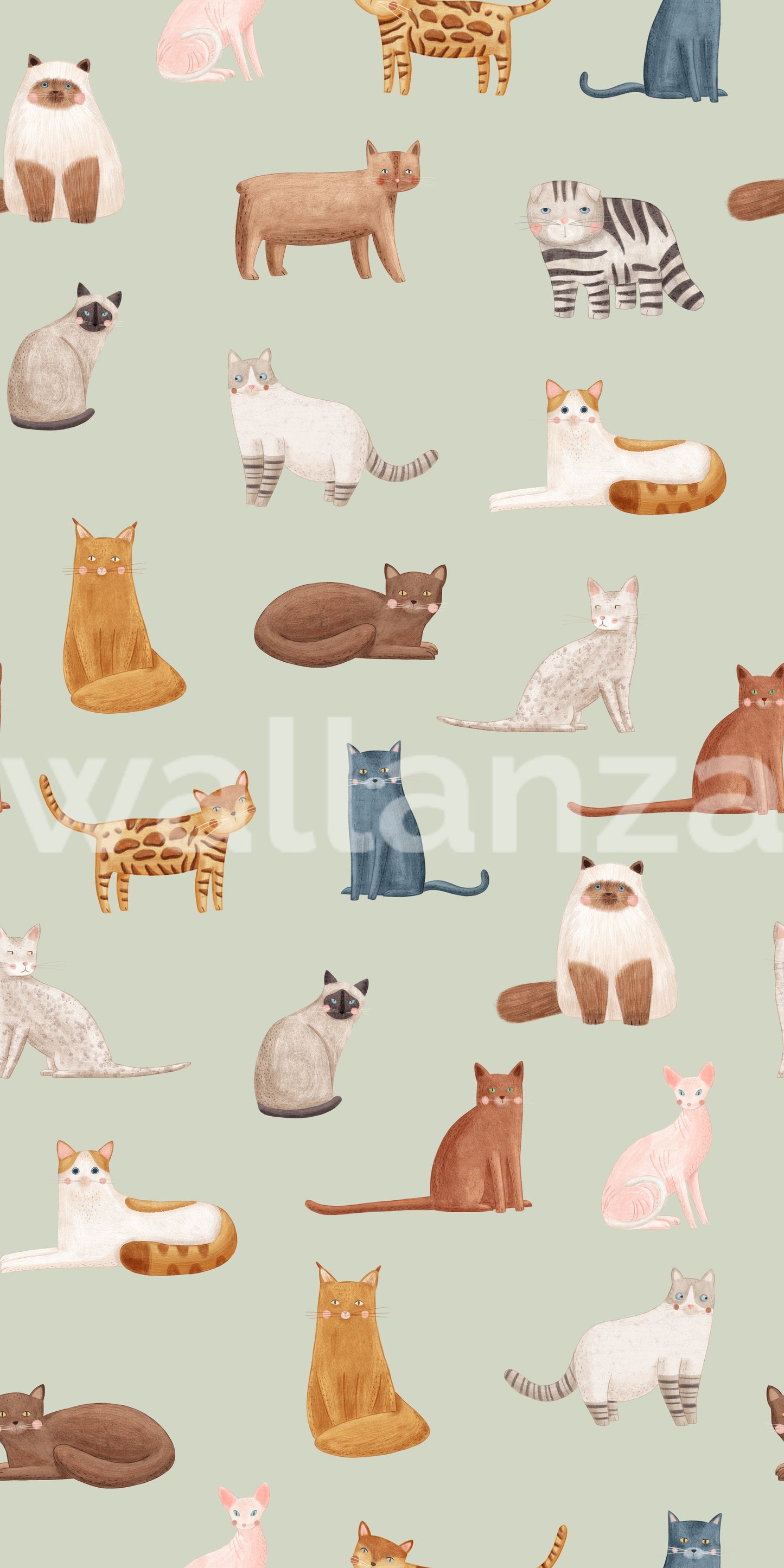 Serene sage green feline pattern nursery wallpaper