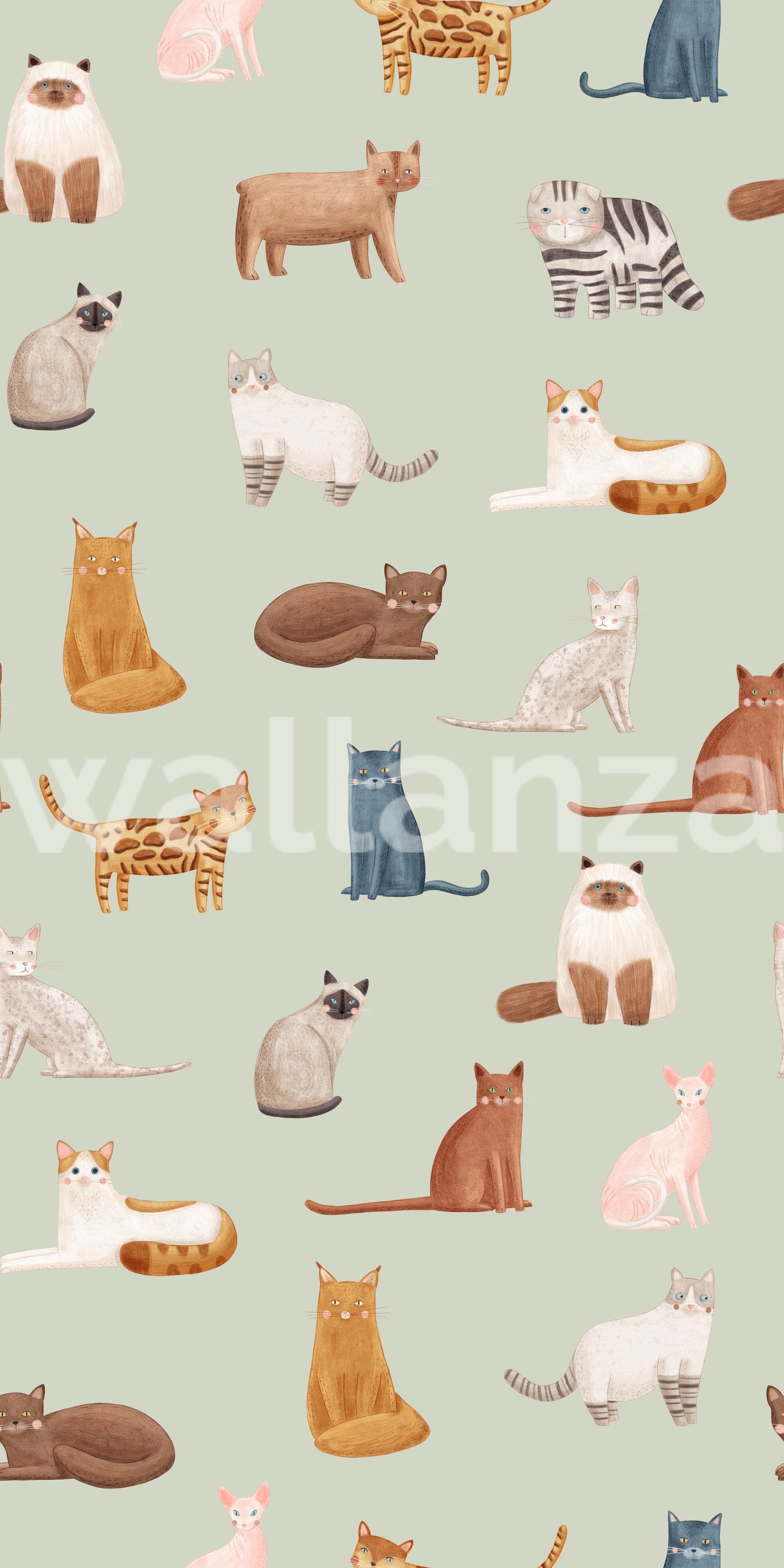 Serene sage green feline pattern nursery wallpaper
