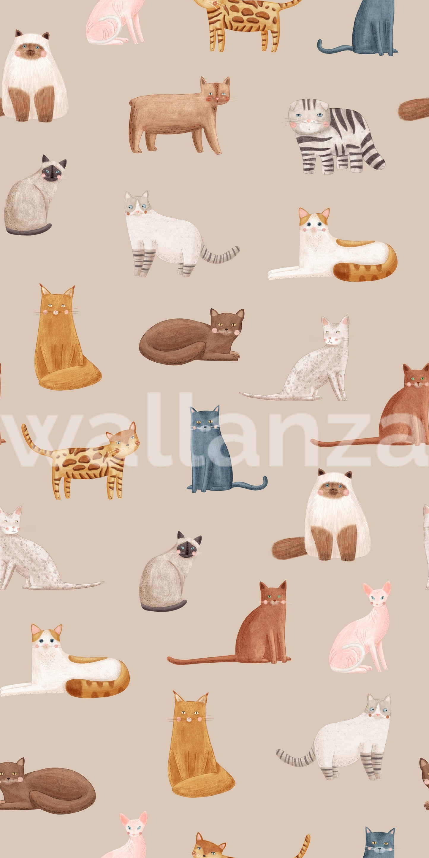 Minimalist beige cat design nursery wallpaper