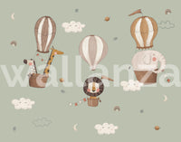 Artistic animal balloon ride wallpaper for a creative feature wall.