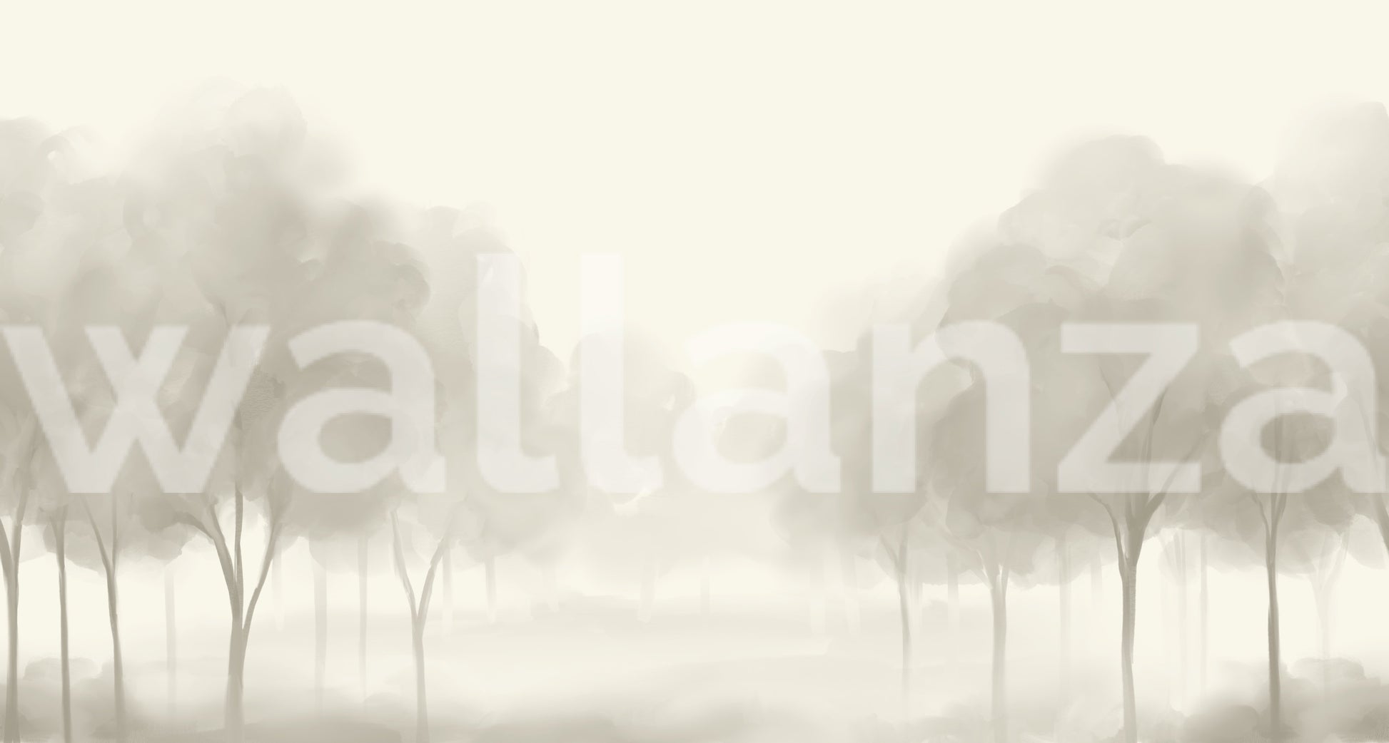 Monochromatic pale grey Blooms wall mural showcasing misty woodland art.