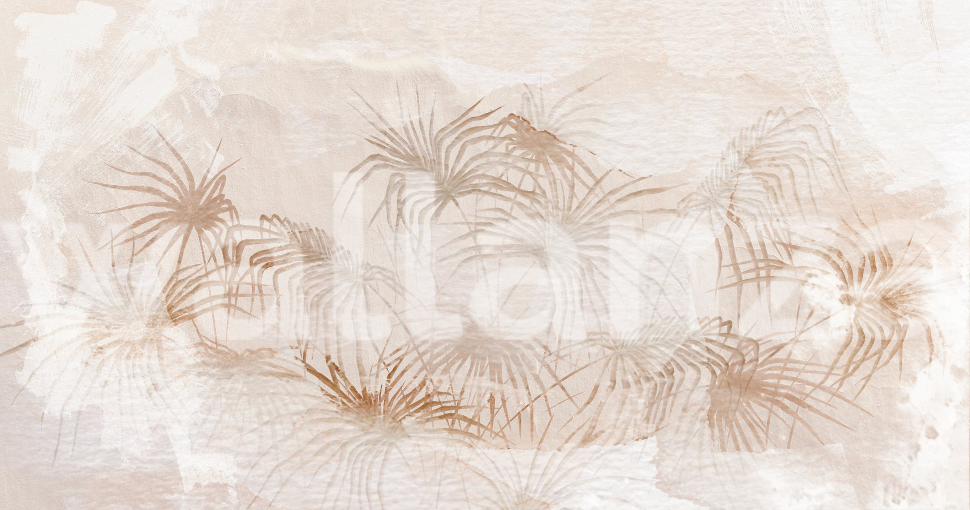 Sophisticated wall mural featuring soft, trailing leaf motifs.