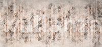 Modern wall mural featuring vertical bamboo stalks on a textured grey background.